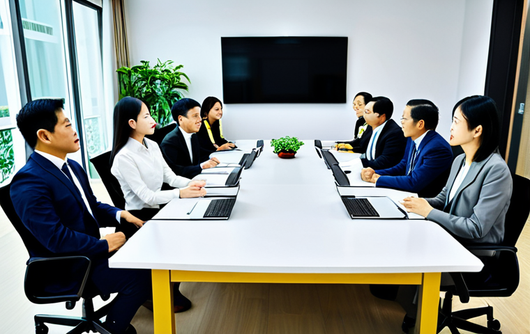 비언어적 커뮤니케이션에서의 신뢰 구축 - Business Meeting**

"A diverse group of professionals in a modern Hanoi office, seated around a conf...