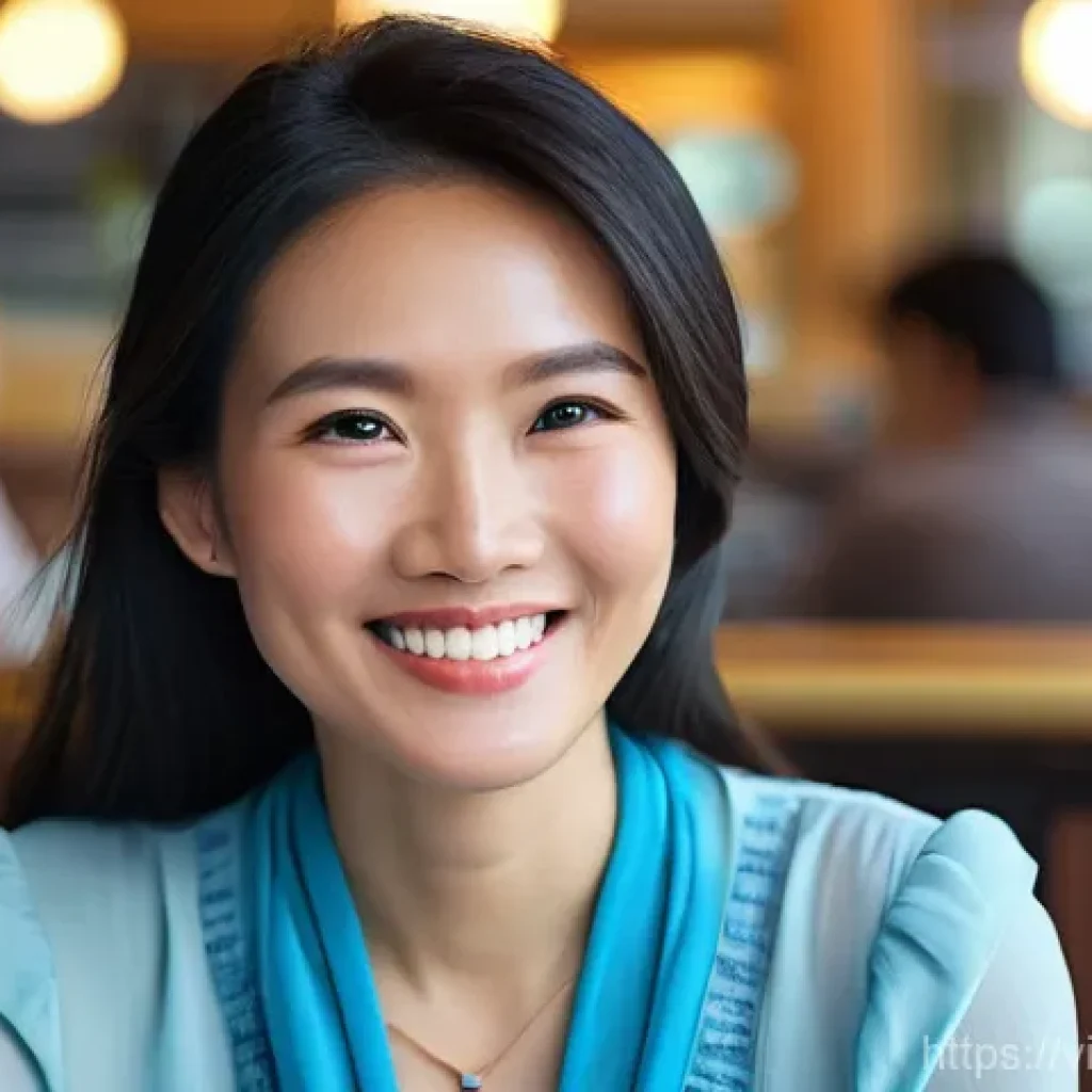 비언어적 커뮤니케이션과 사회적 상호작용 - **Prompt for "Speaking Eyes" and Sincere Smile:**
    "A candid portrait of a Vietnamese woman in he...