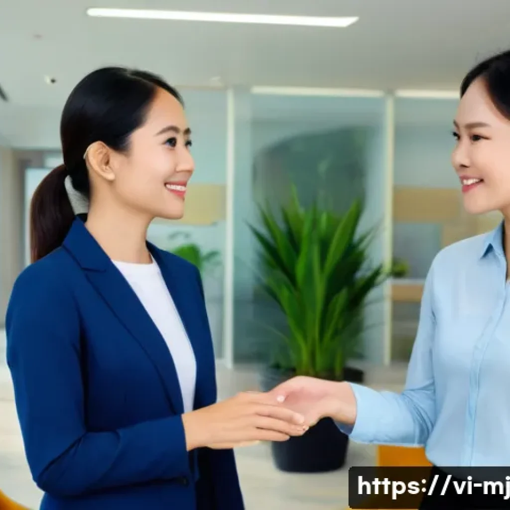 비언어적 커뮤니케이션의 기본 원칙 - A professional Vietnamese office meeting scene featuring diverse colleagues actively engaging in com...