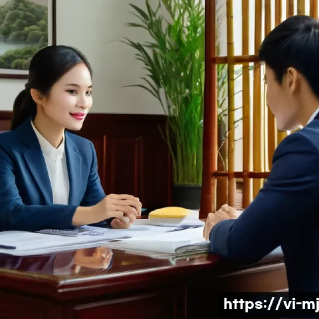 비언어적 커뮤니케이션의 도구 활용법 - A professional Vietnamese office scene showing a young Vietnamese man and woman engaged in a busines...