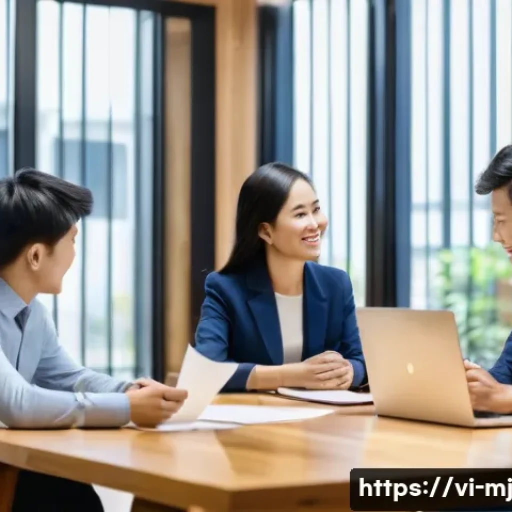 비언어적 신호로 신뢰관계 형성하기 - A professional Vietnamese business meeting scene in a modern office setting, featuring a diverse gro...