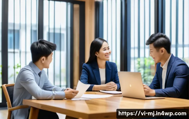비언어적 신호로 신뢰관계 형성하기 - A professional Vietnamese business meeting scene in a modern office setting, featuring a diverse gro...