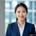 Home 23 비언어적 커뮤니케이션의 예시와 분석 - A professional Vietnamese businesswoman standing confidently in a modern office setting, dressed in ...